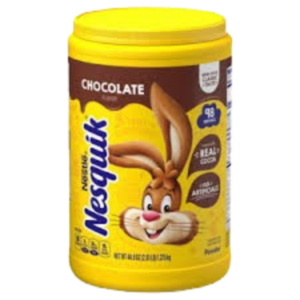 boîte de poudre chocolatée Nesquik de Nestlé. 